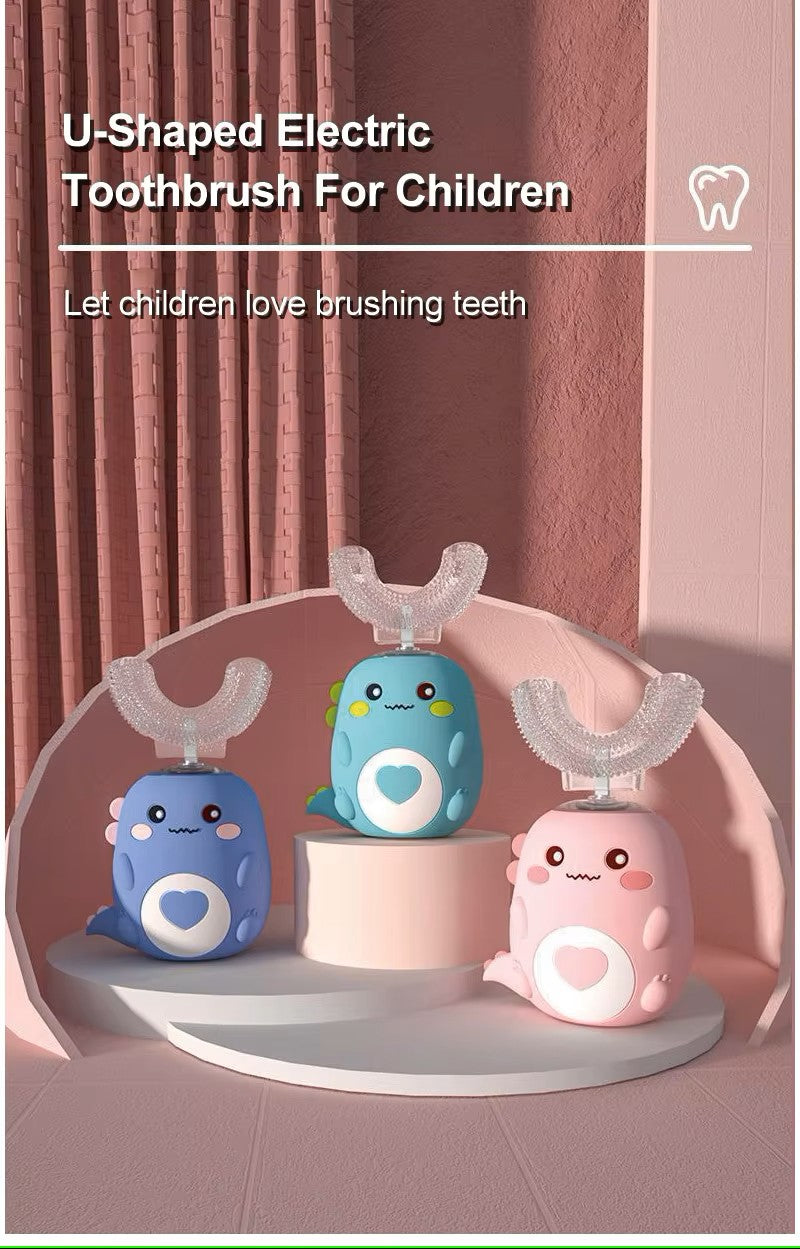 Children's Auto Toothbrush-Children's Electric Toothbrush, Food Grade Silicone, Oral 360 Degree Automatic Usb Charging Smart Children'S Toothbrush U-Shaped